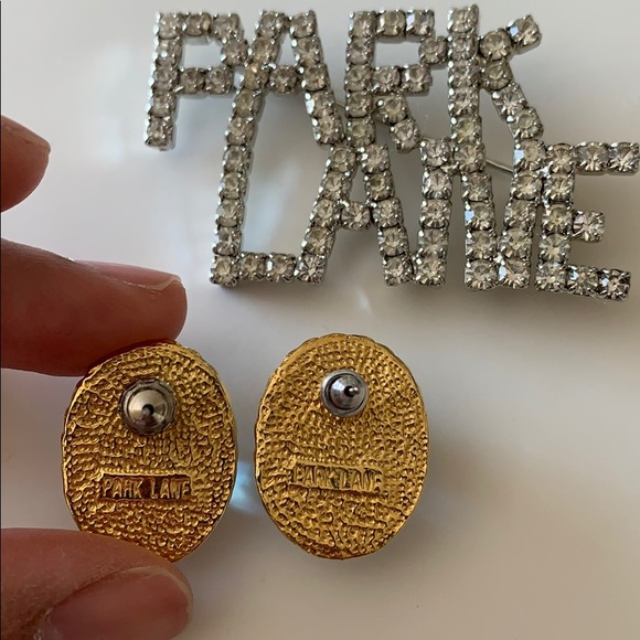 Vintage Park Lane blue Cabochon Earrings and silver rhinestone Brooch - Picture 2 of 2